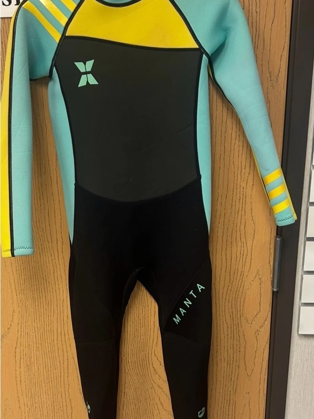 Manta 2XL Kids Full-Body Wetsuit in Black, Teal & Yellow